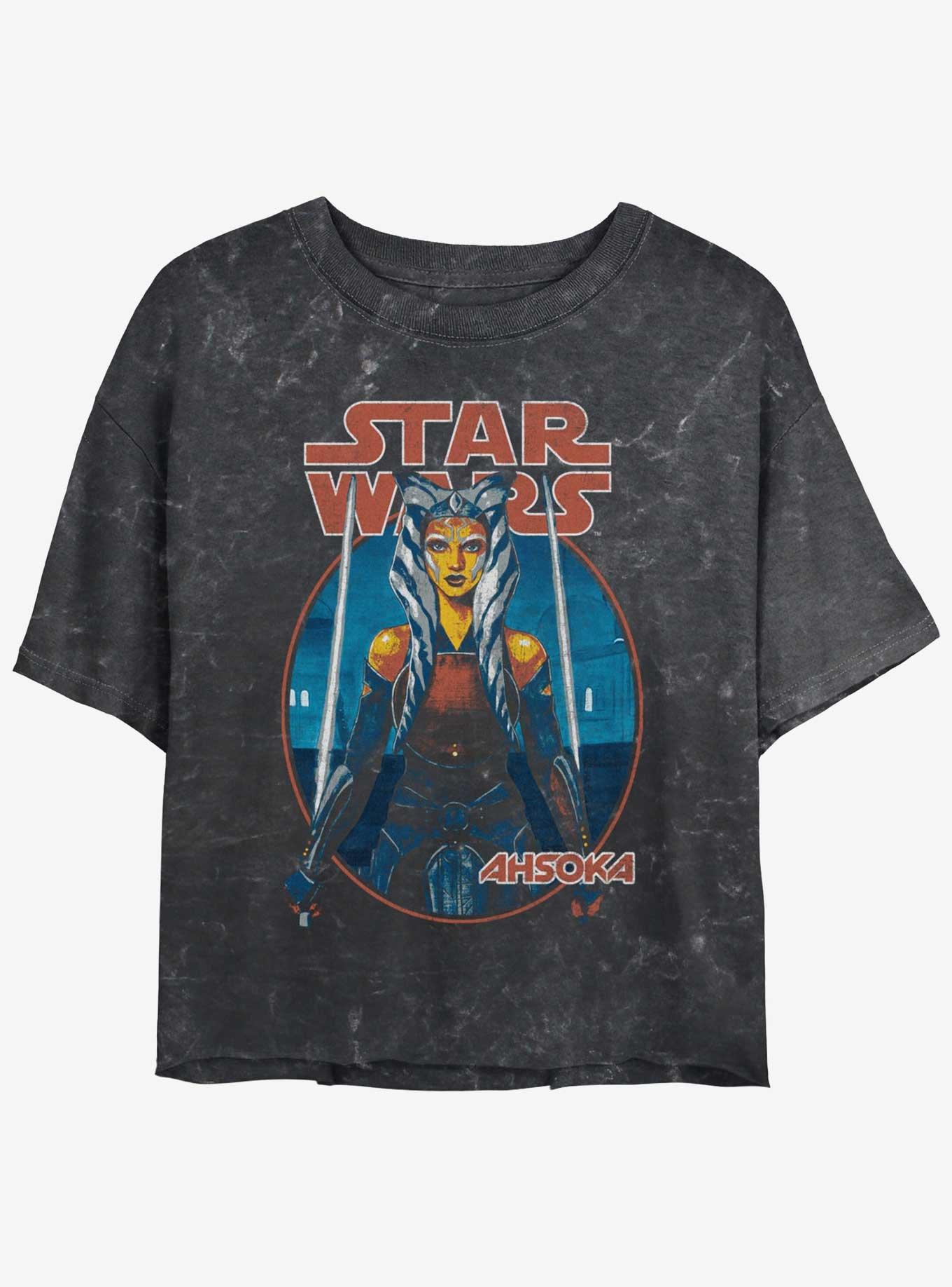 Star Wars Ahsoka Battle Ready Mineral Wash Girls Crop T-Shirt, BLACK, hi-res