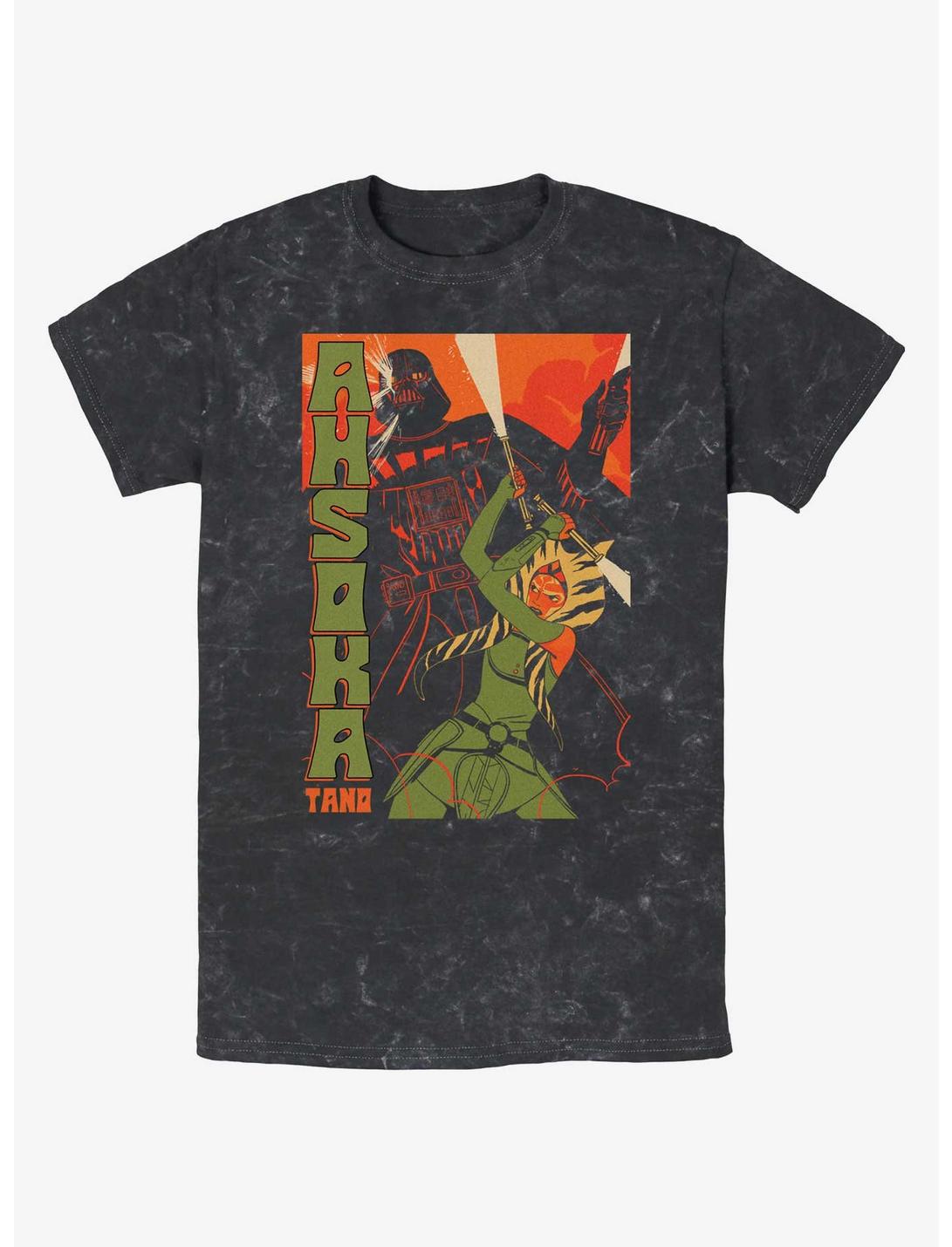 Star Wars Ahsoka Darth Vader Comic Style Battle Mineral Wash T-Shirt, BLACK, hi-res
