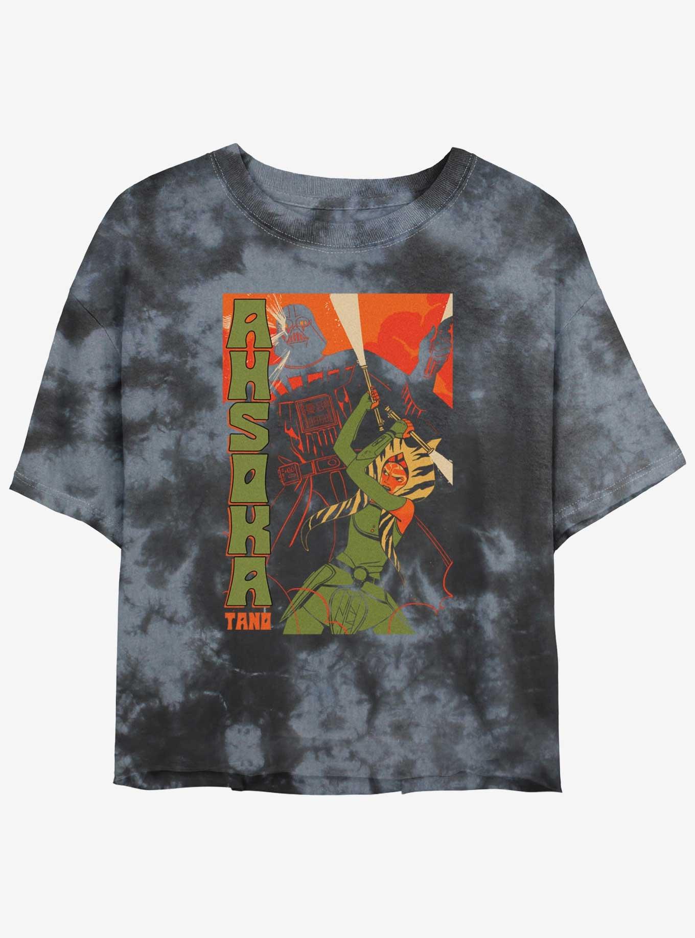 Star Wars Ahsoka Darth Vader Comic Style Battle Tie-Dye Girls Crop T-Shirt, BLKCHAR, hi-res