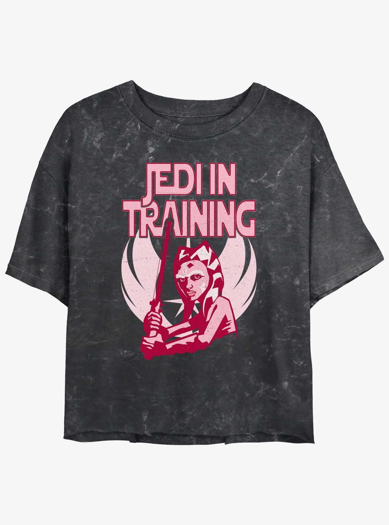 Star Wars The Clone Wars Jedi In Training Mineral Wash Girls Crop T-Shirt, BLACK, hi-res