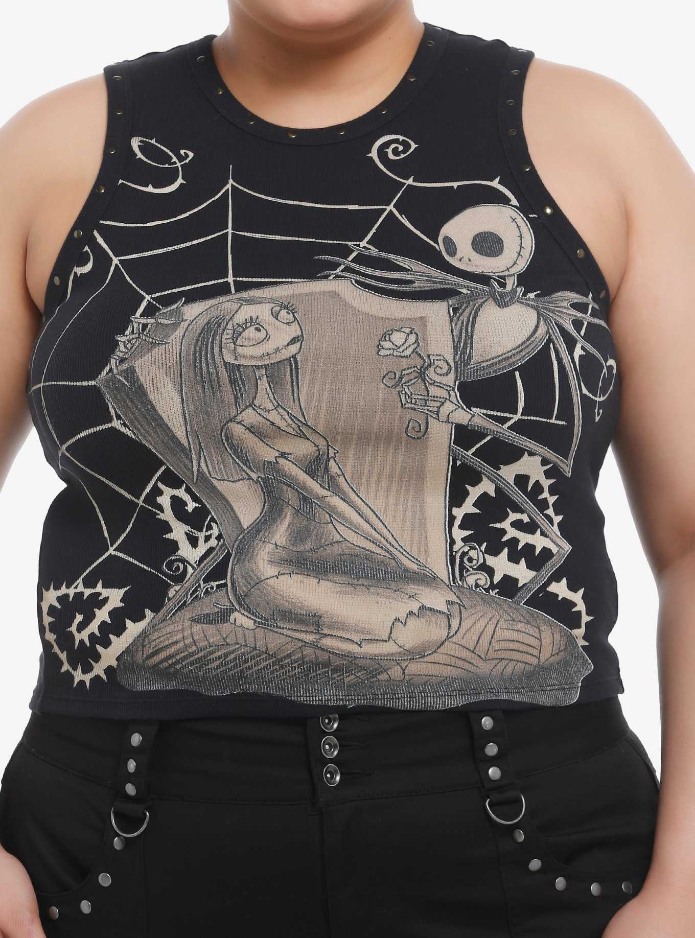 The Nightmare Before Jack & Sally Tonal Ribbed Girls Crop Tank Top Plus Size, , hi-res