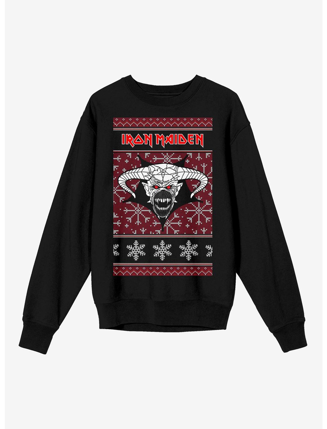 Iron Maiden Holiday Horned Demon Sweatshirt, BLACK, hi-res
