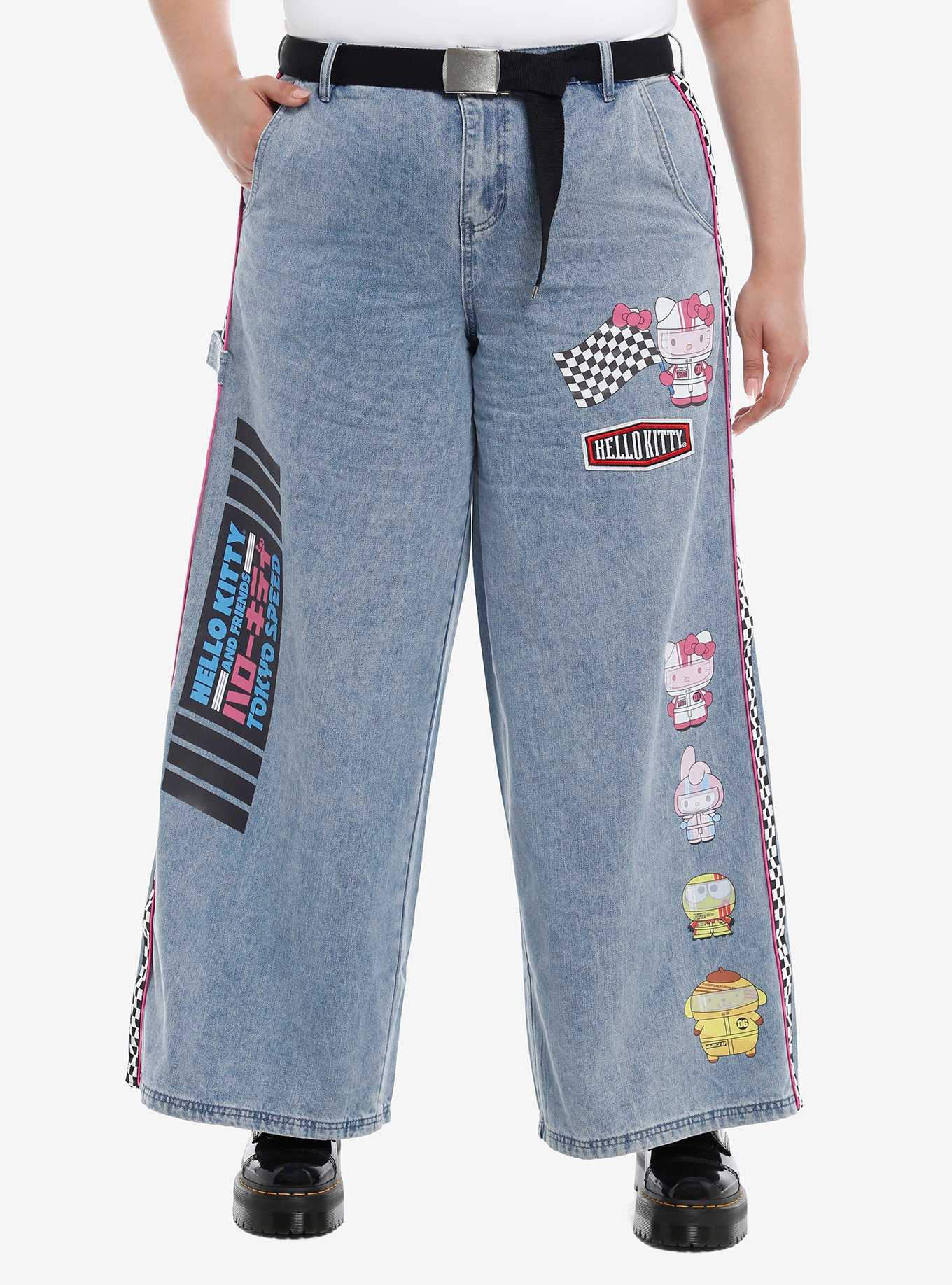 Hello Kitty And Friends Racing Team Wide Leg Girls Jeans Plus Size, , hi-res