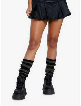 Black & Olive Stripe Slouchy Knee High Socks, , hi-res