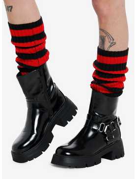 Black & Red Stripe Slouchy Knee-High Socks, , hi-res