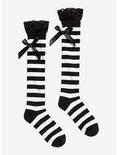 Black & White Lace Bow Knee-High Socks, , hi-res