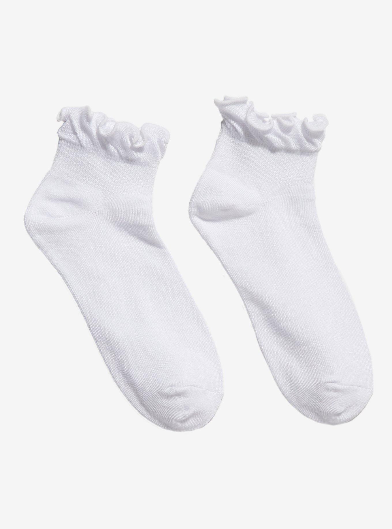 White Ruffle Ankle Socks, , hi-res