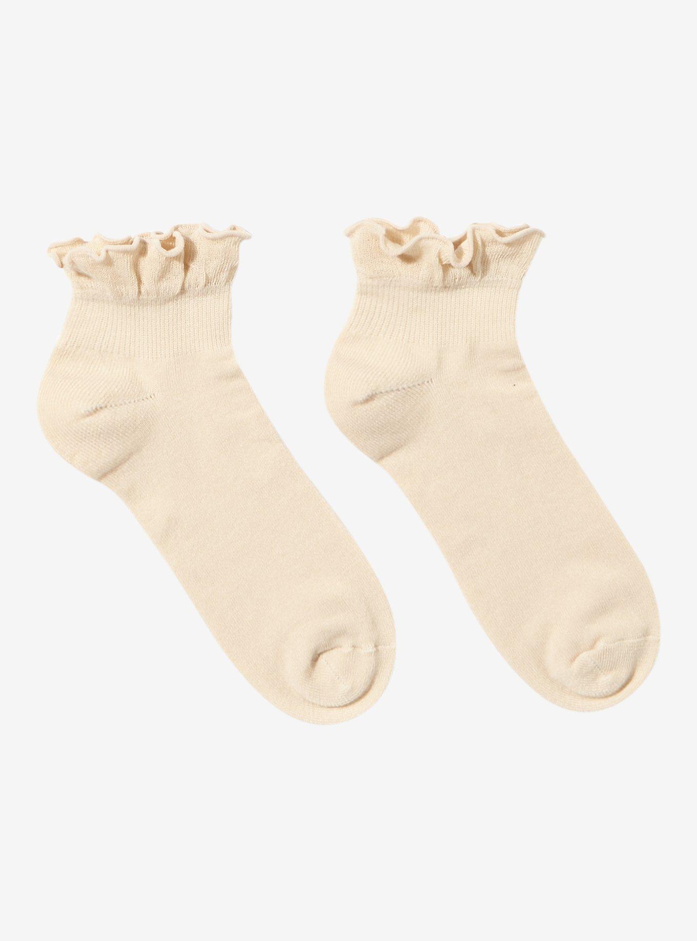 Taupe Ruffle Ankle Socks, , hi-res