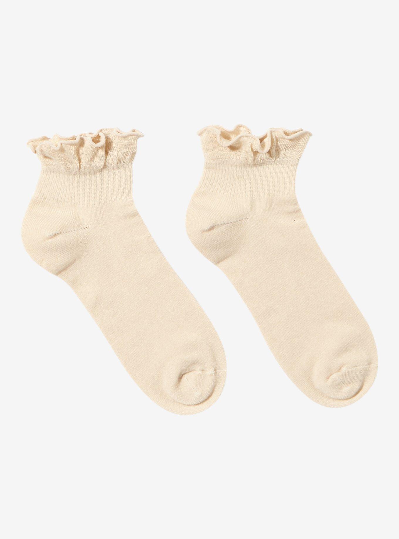 Taupe Ruffle Ankle Socks, , hi-res