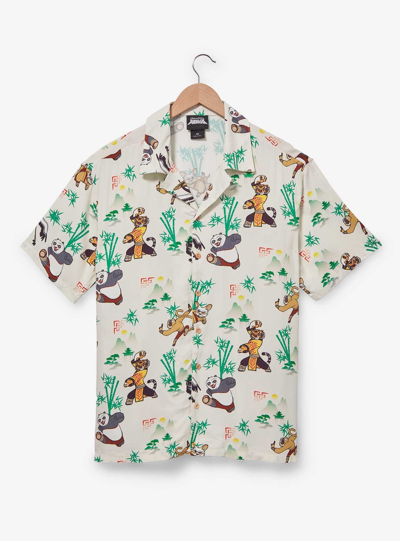 Kung Fu Panda Characters Allover Print Woven Button-Up - BoxLunch Exclusive, , hi-res