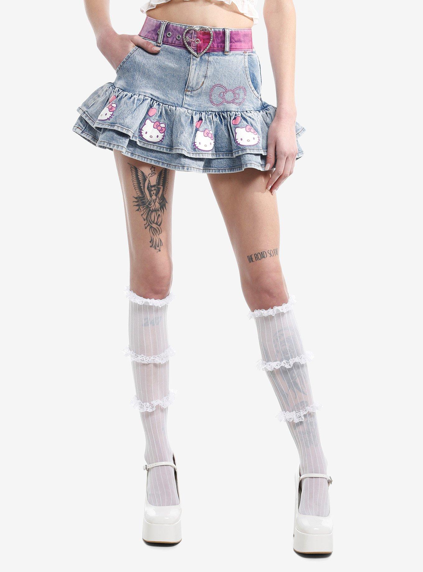 Hello Kitty Pink Heart Belt Denim Mini Skirt