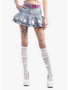 Hello Kitty Pink Heart Belt Denim Mini Skirt, , hi-res