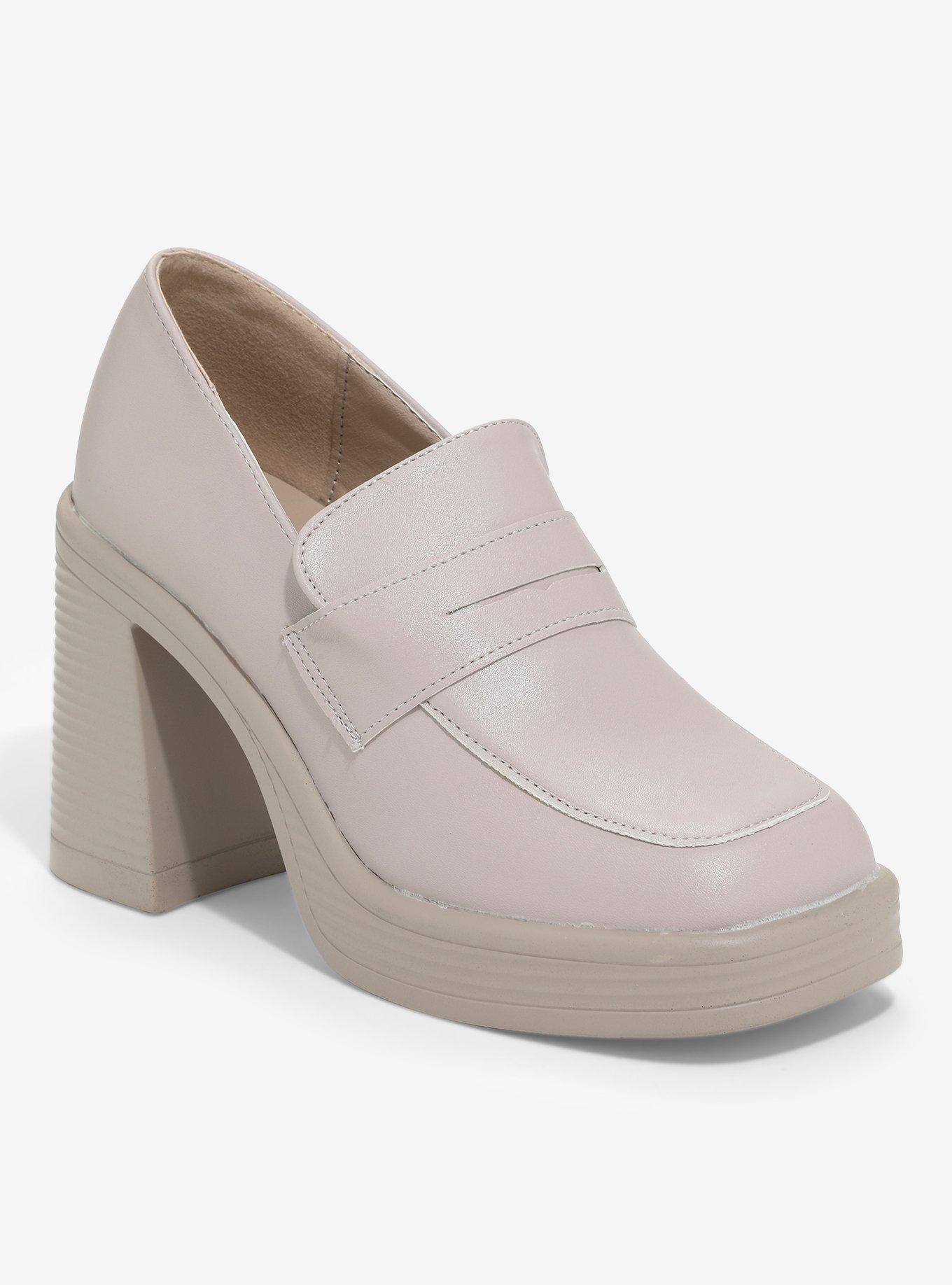 Yoki Nude Chunky Loafer Heels, MULTI, hi-res