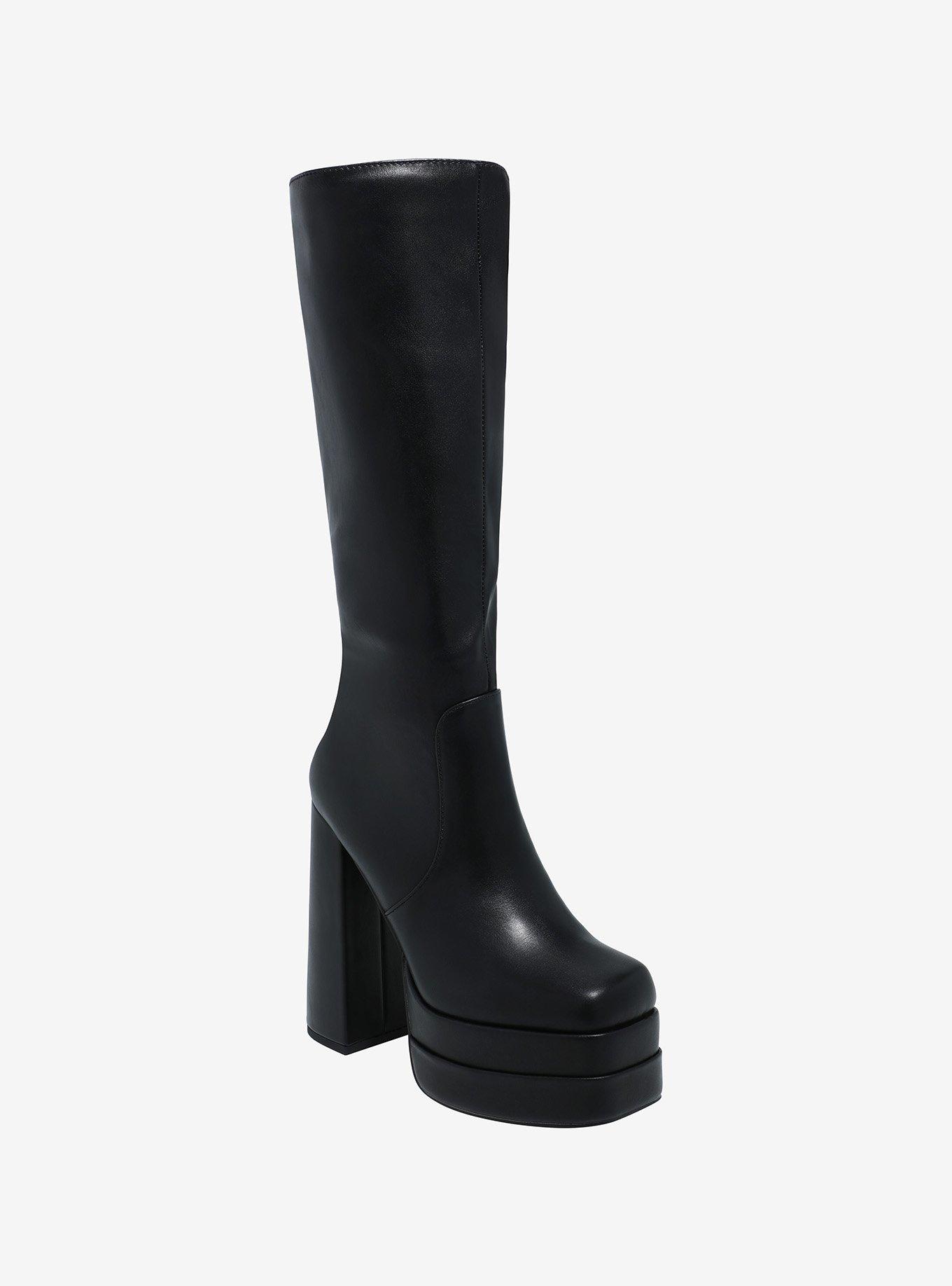 Yoki Black Knee High Platform Boots, , hi-res