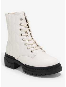 Yoki Cream Quilted Combat Boots, , hi-res