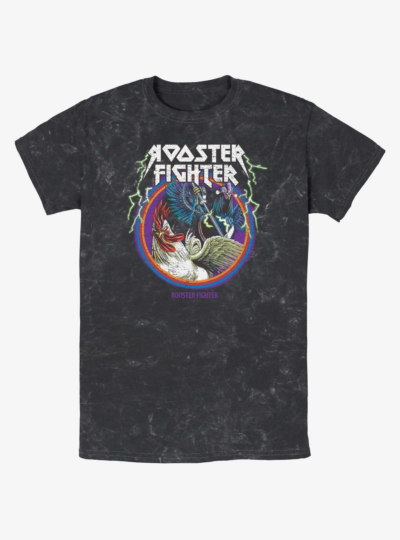 Rooster Fighter Metal Bird Keiji Mineral Wash T-Shirt, BLACK, hi-res