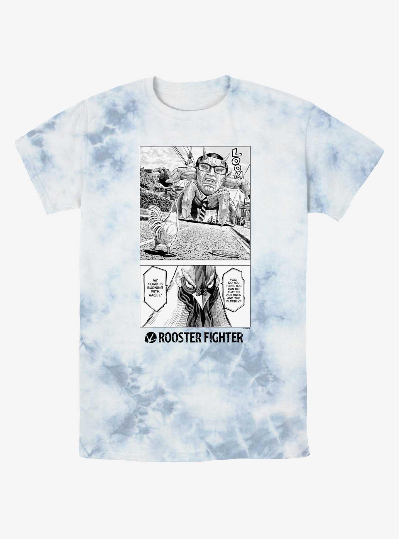 Rooster Fighter Burning With Rage Manga Poster Tie-Dye T-Shirt, WHITEBLUE, hi-res