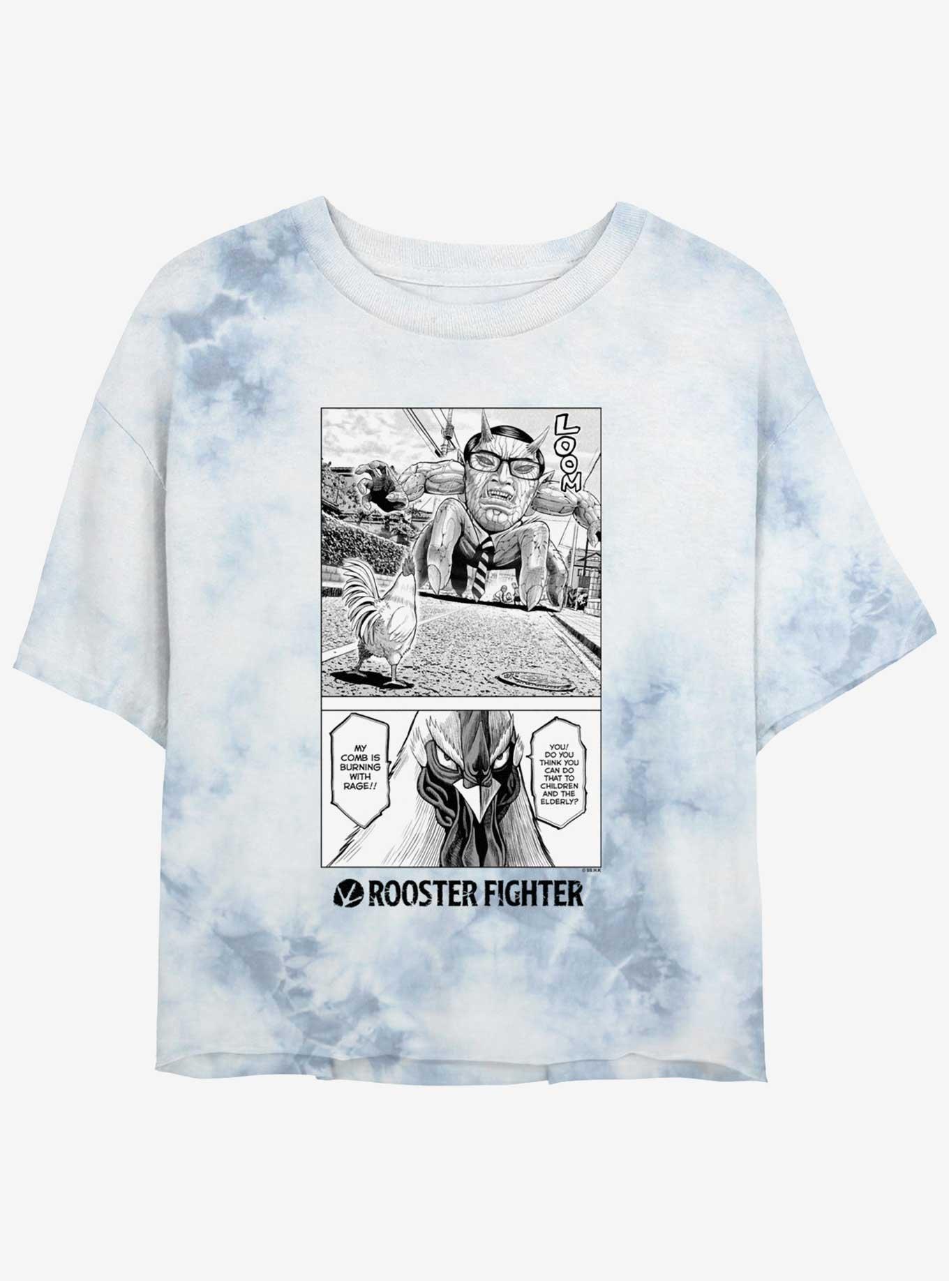 Rooster Fighter Burning With Rage Manga Poster Girls Tie-Dye Crop T-Shirt, WHITEBLUE, hi-res