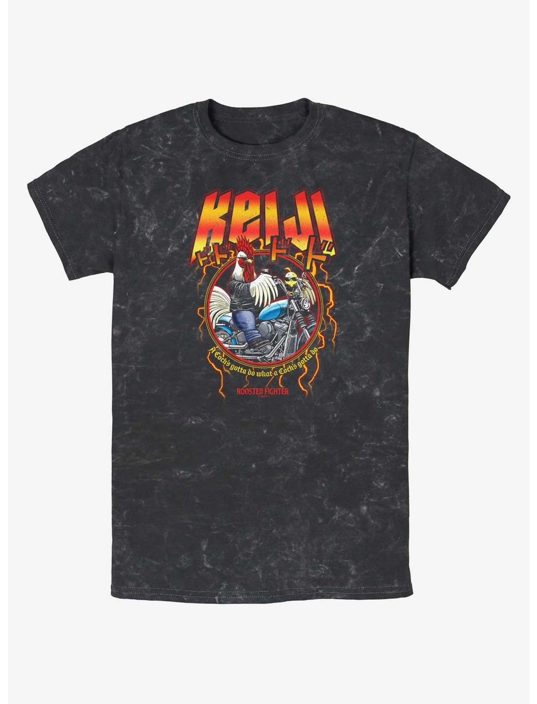 Rooster Fighter Metal Keiji Mineral Wash T-Shirt, BLACK, hi-res