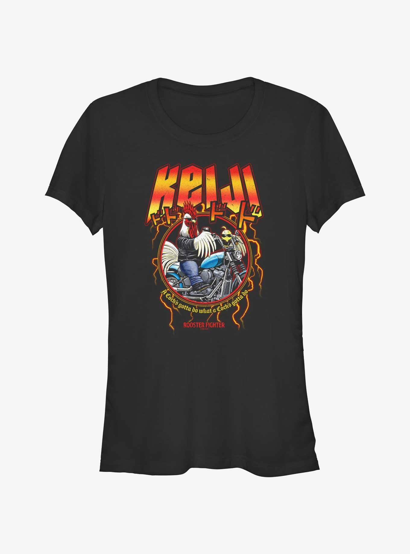 Rooster Fighter Metal Keiji Girls T-Shirt, BLACK, hi-res