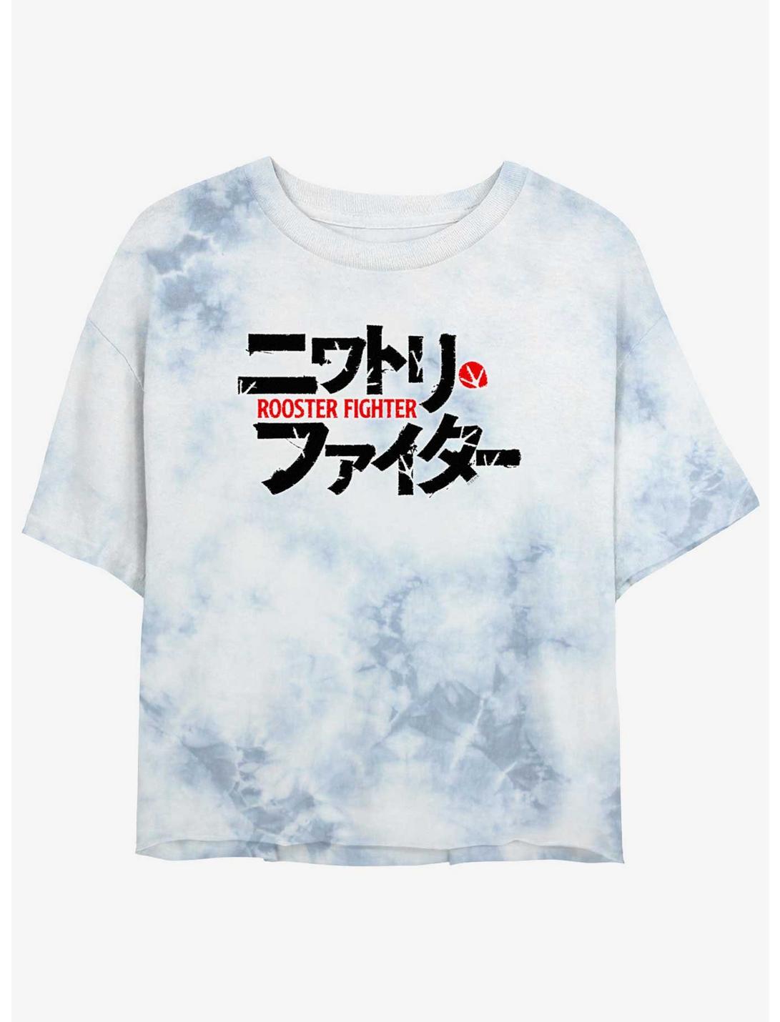 Rooster Fighter Japanese Logo Girls Tie-Dye Crop T-Shirt, WHITEBLUE, hi-res