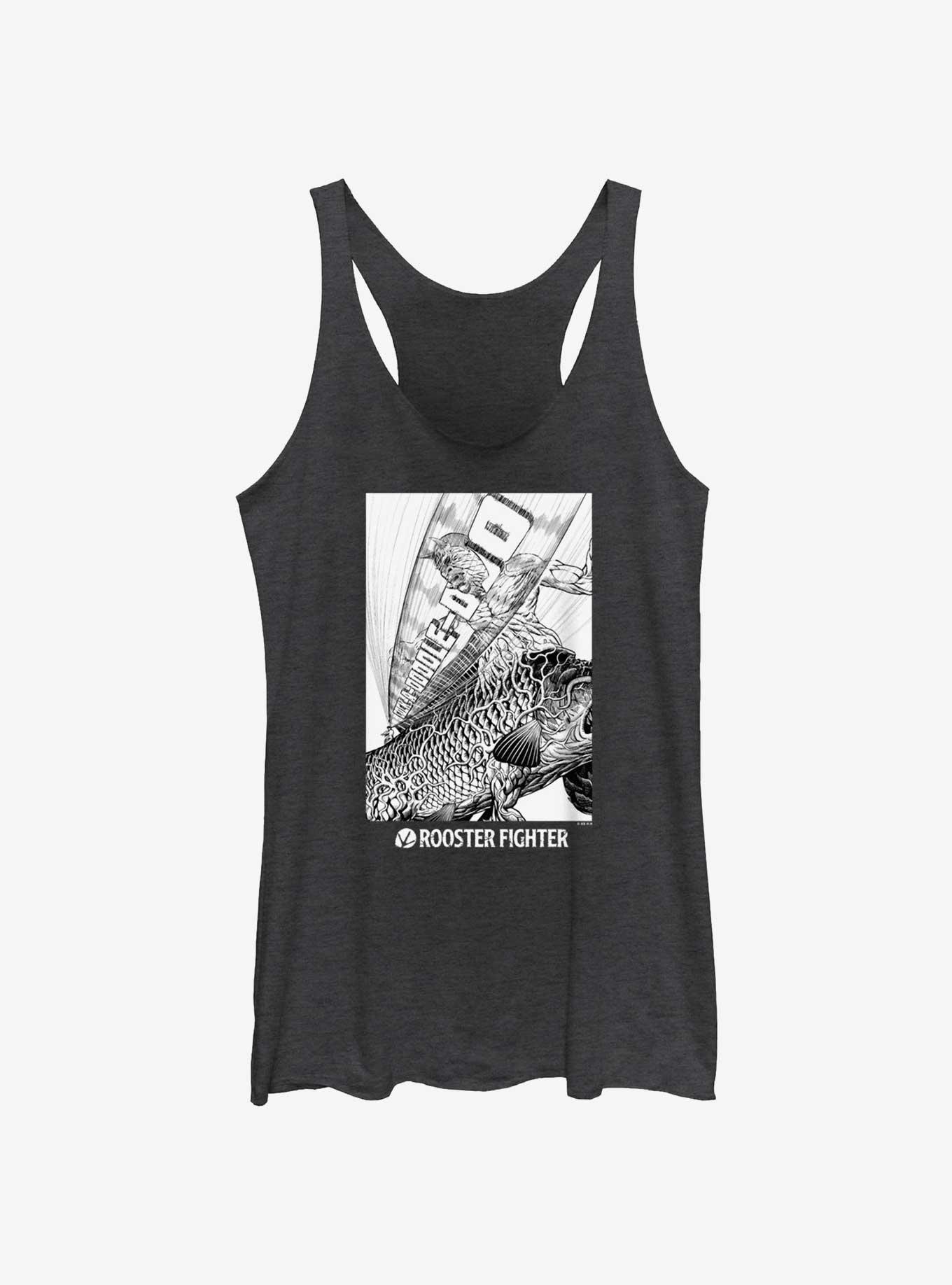 Rooster Fighter Cock-A-Doodle-Doo Manga Poster Womens Tank Top, BLK HTR, hi-res