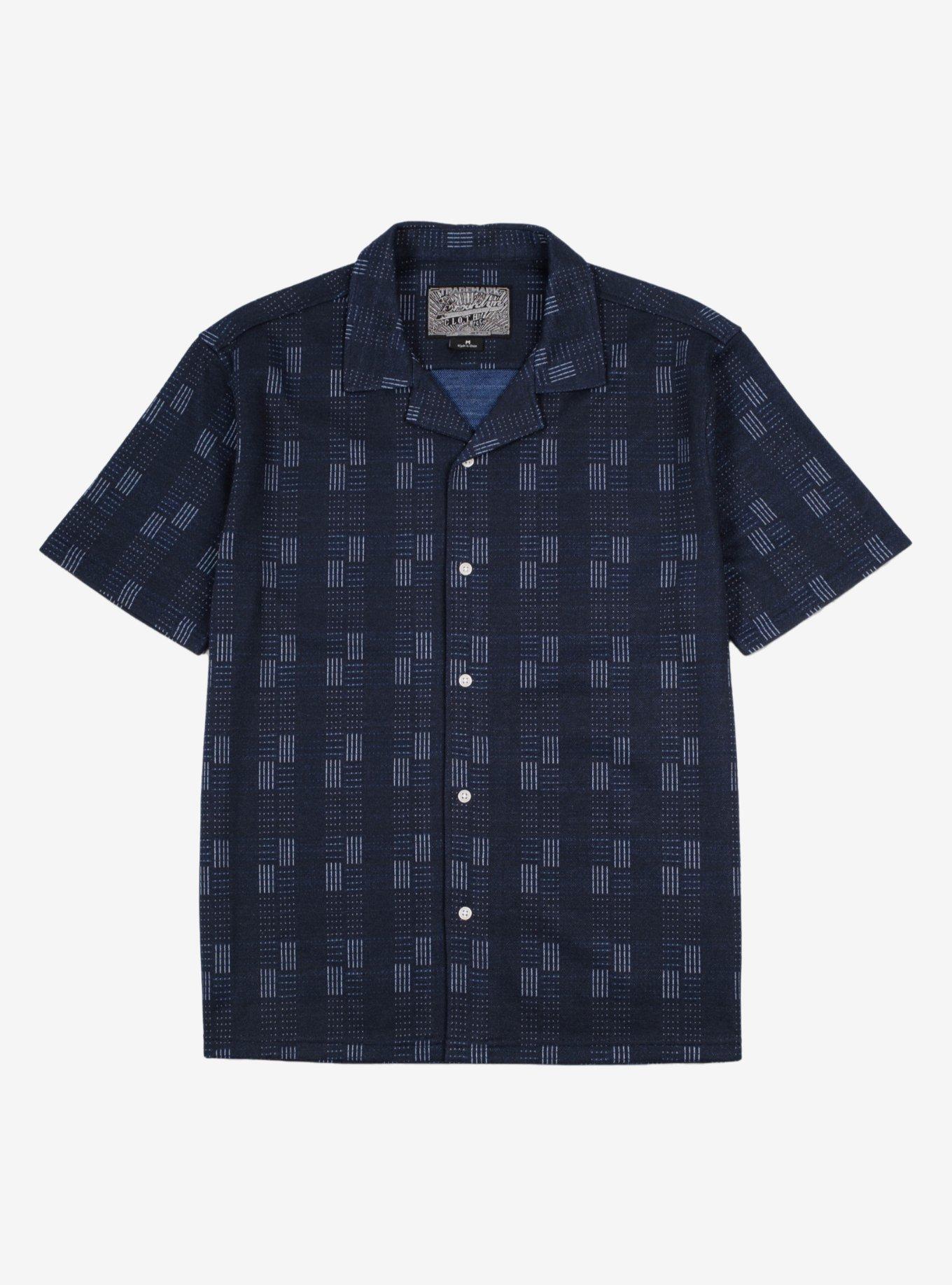 Jacquard Camp Collar Button-Up Shirt, NAVY, hi-res