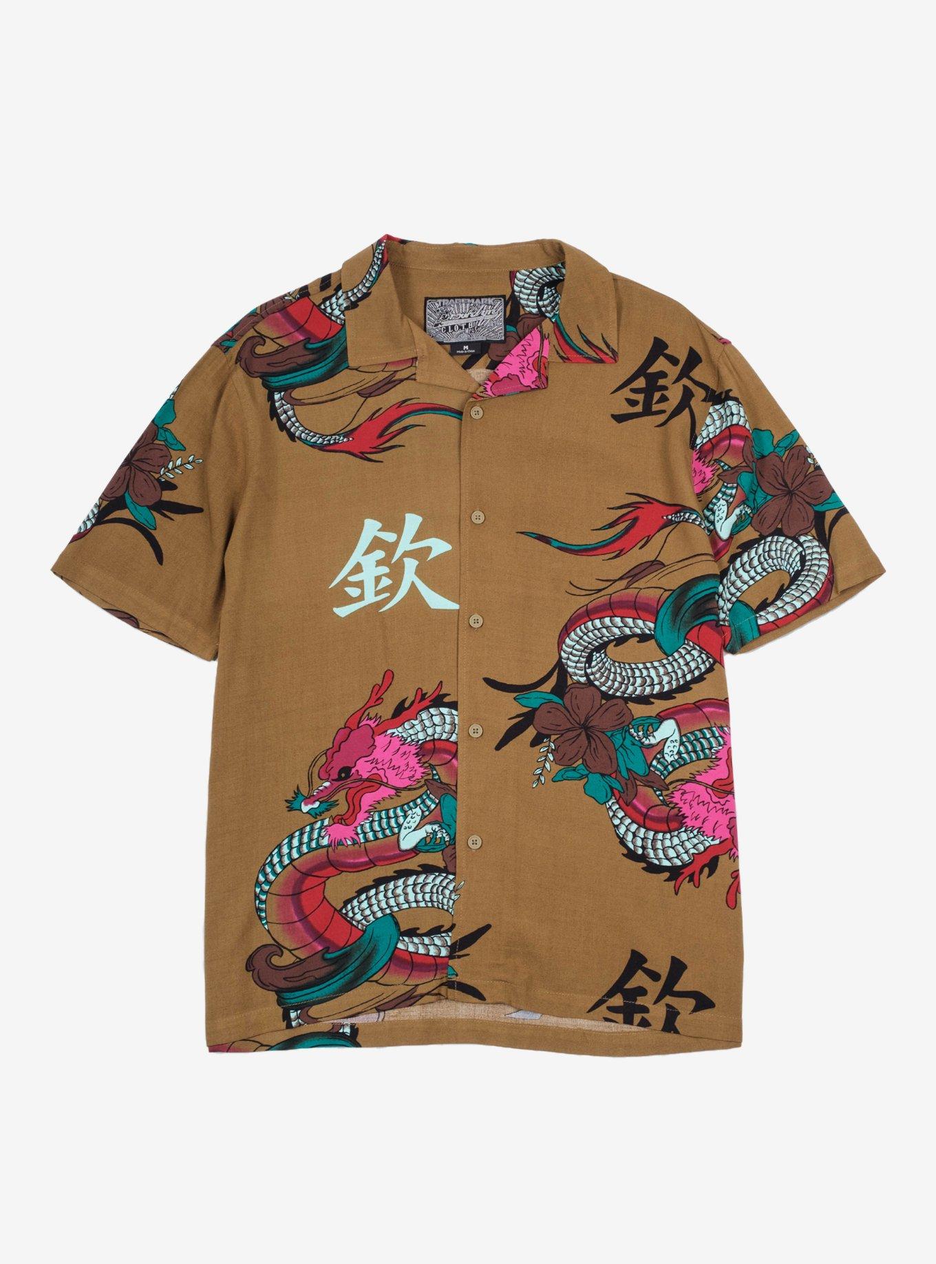 Hot Topic Fierce Dragon Rayon Button-Up Shirt