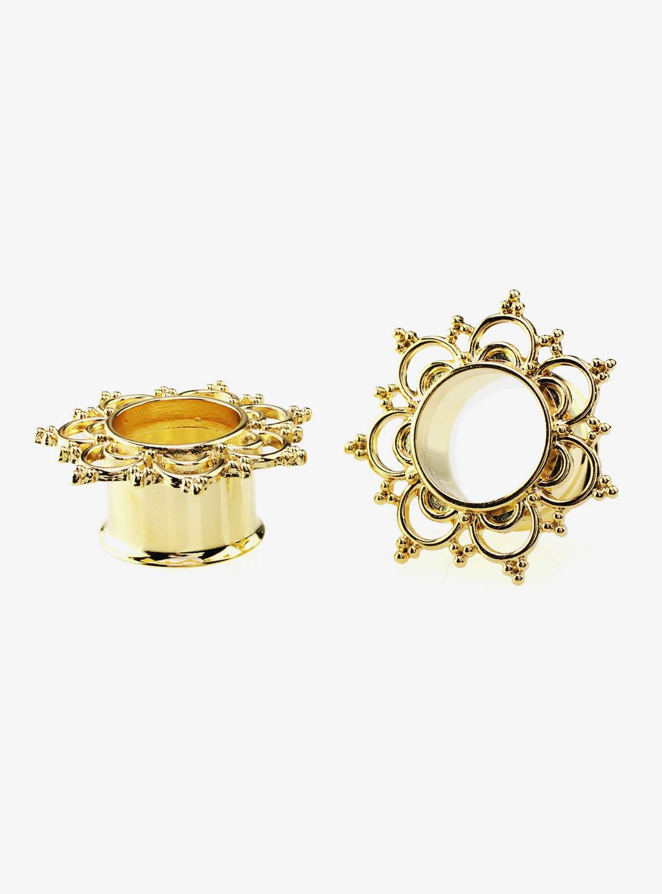 Steel Gold Ornate Filigree Tunnel Plug 2 Pack, , hi-res