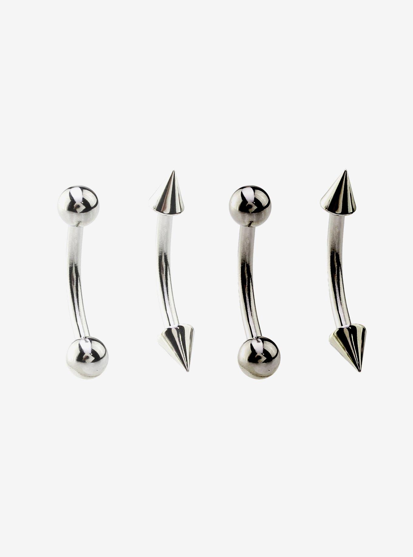 16G Steel Ball & Spike Eyebrow Barbell 4 Pack