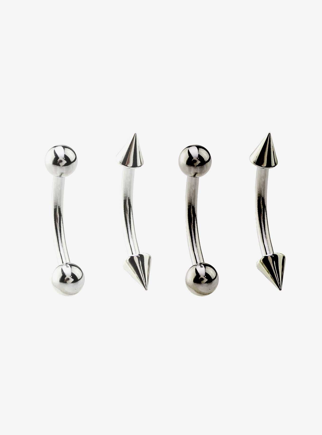 16G Steel Ball & Spike Eyebrow Barbell 4 Pack, , hi-res