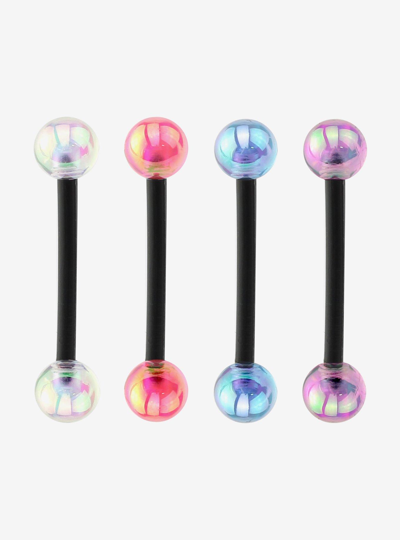 Steel Multicolor Iridescent Tongue Barbell 4 Pack, , hi-res