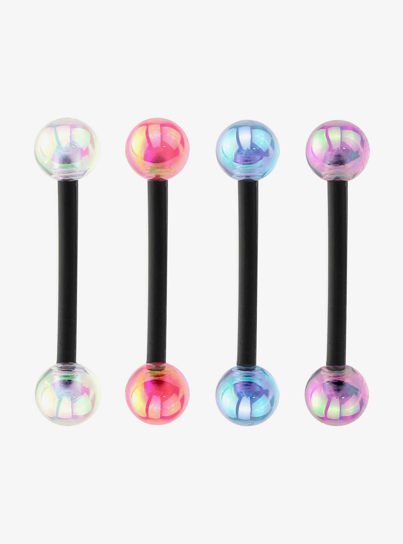 Steel Multicolor Iridescent Tongue Barbell 4 Pack, , hi-res