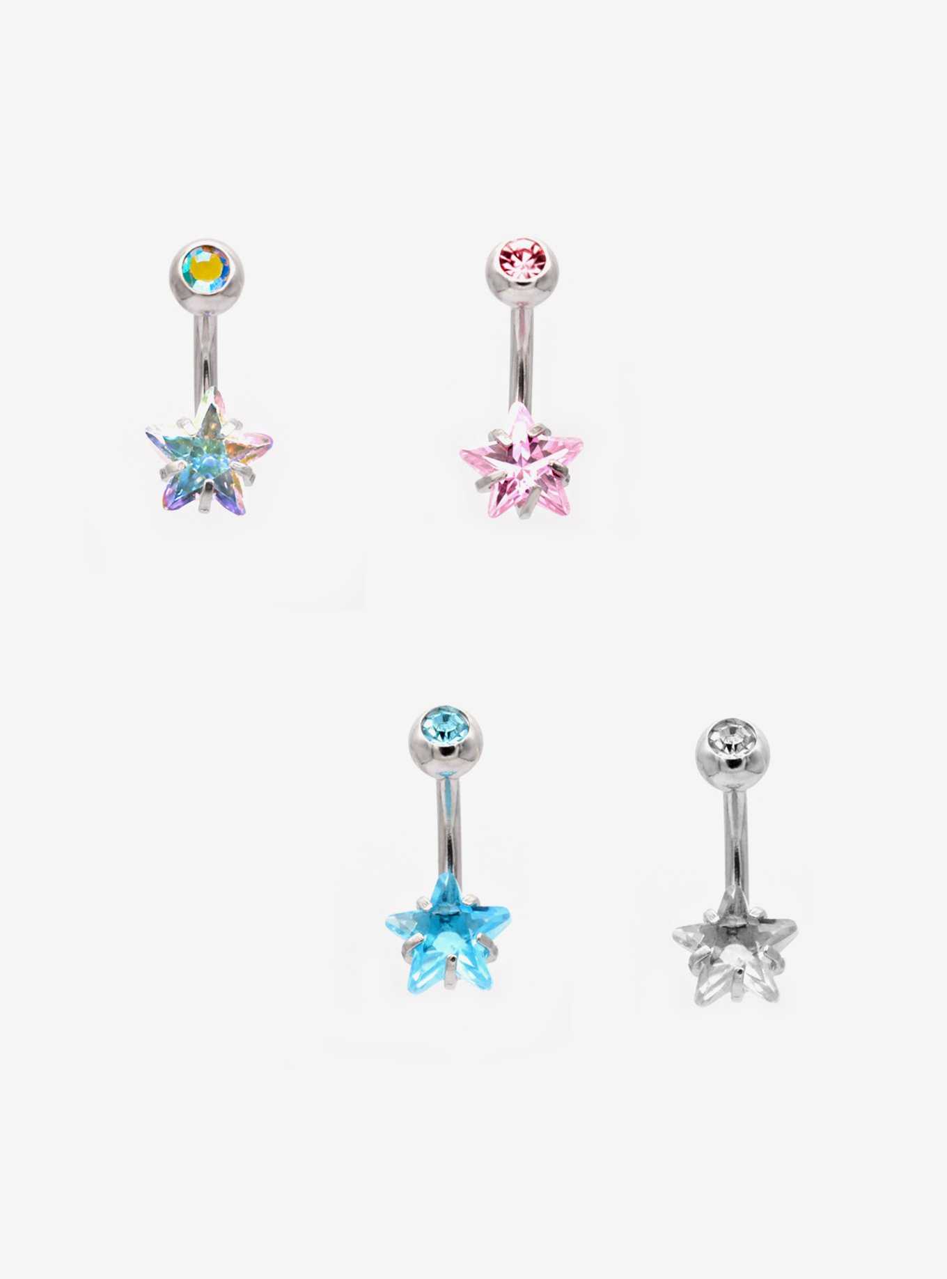 14G Steel Colorful Star Gem Navel Barbell 4 Pack, , hi-res