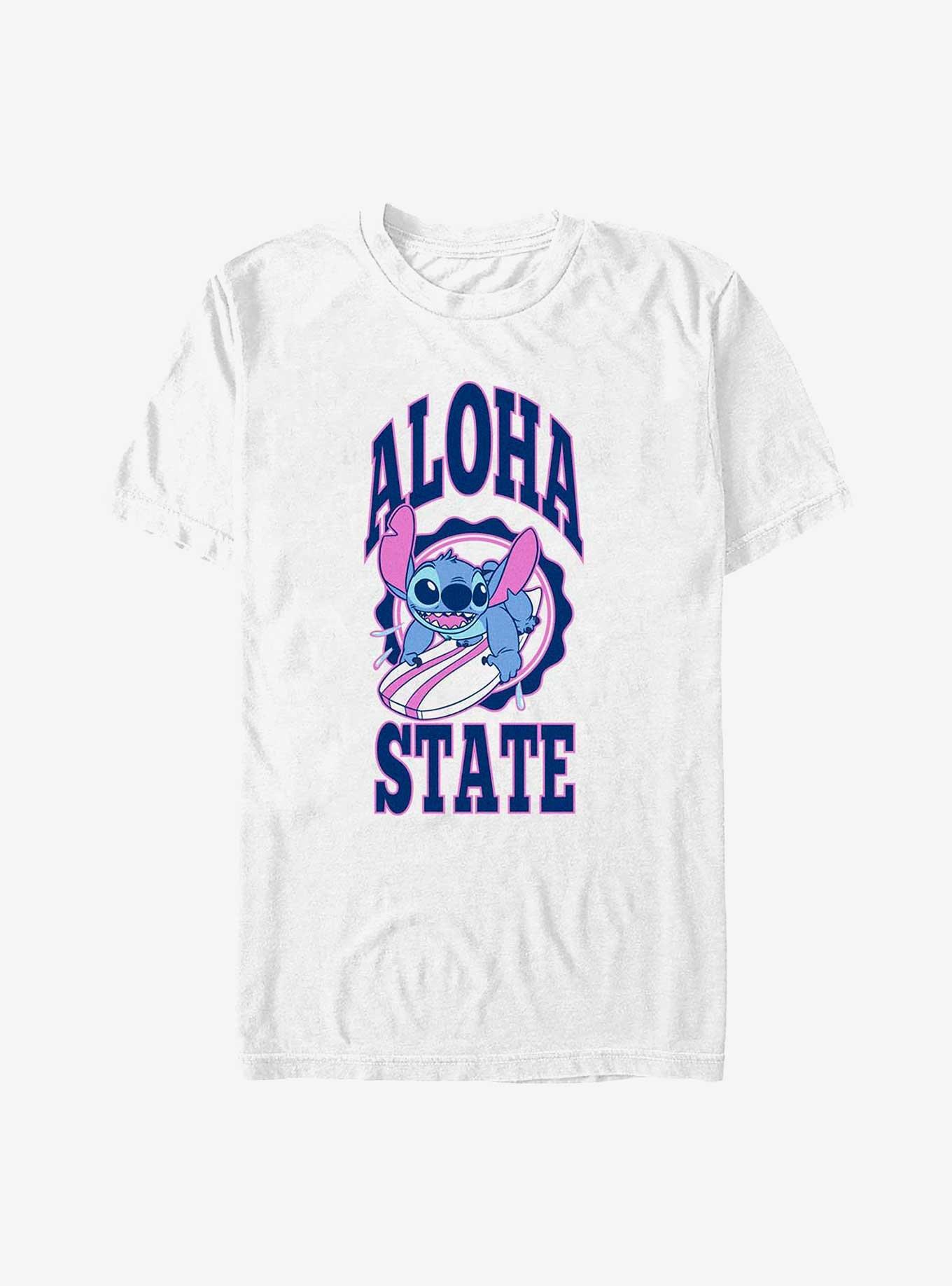 Official Disney Lilo & Stitch Aloha State Stitch Surf T-Shirt White