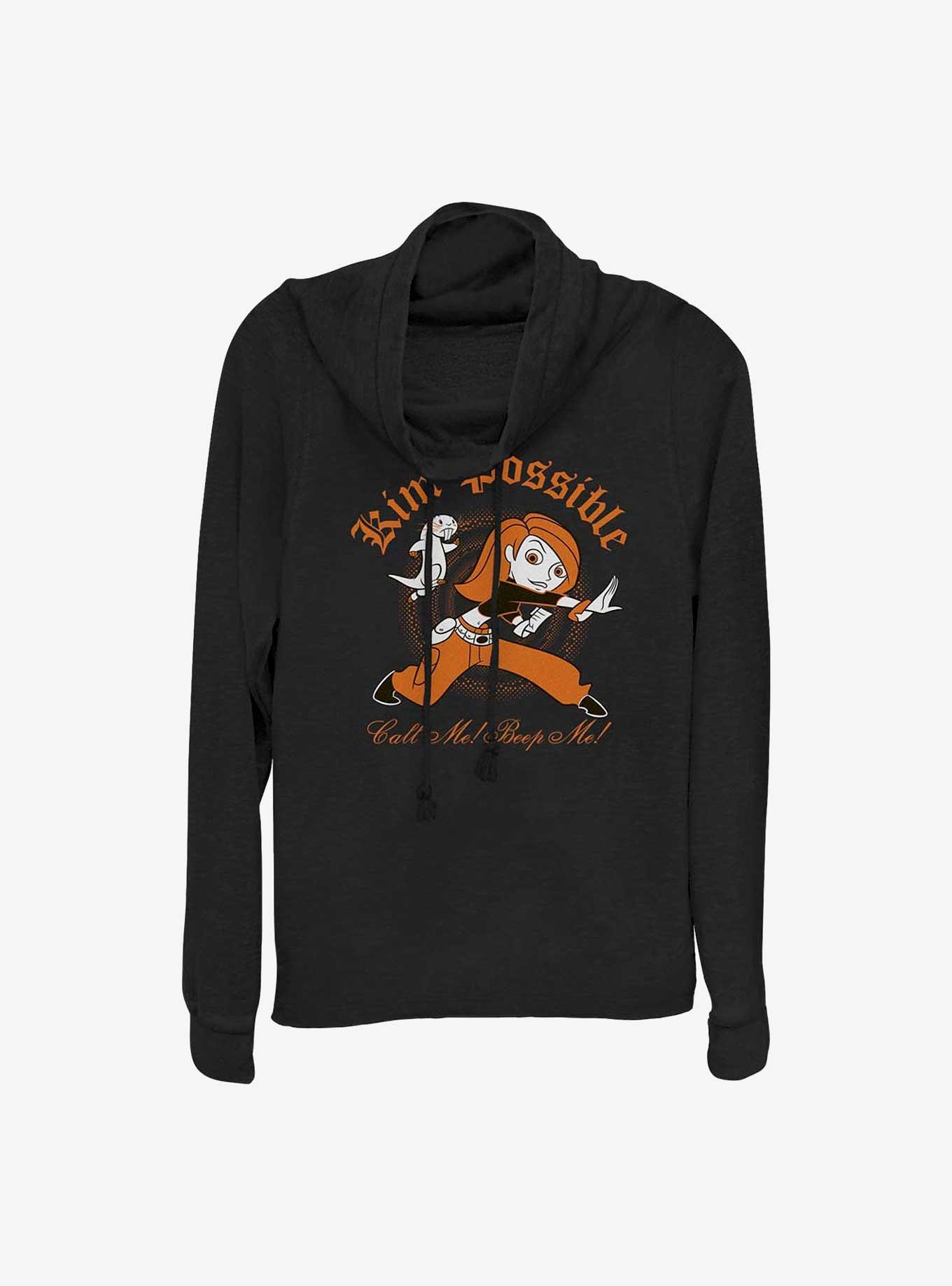 Disney Kim Possible Call Me Beep Me Haunt Cowl Neck Long-Sleeve Top, BLACK, hi-res