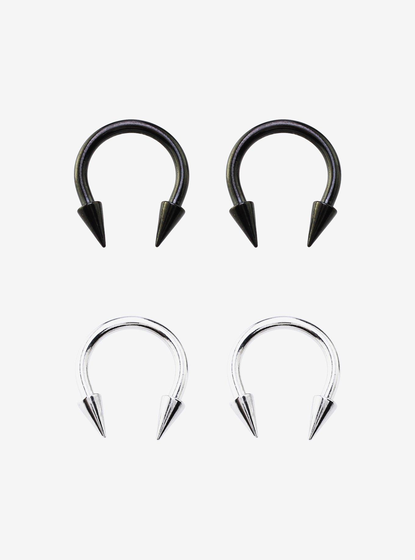 Black & Silver Spike Circular Barbell 4 Pack, , hi-res