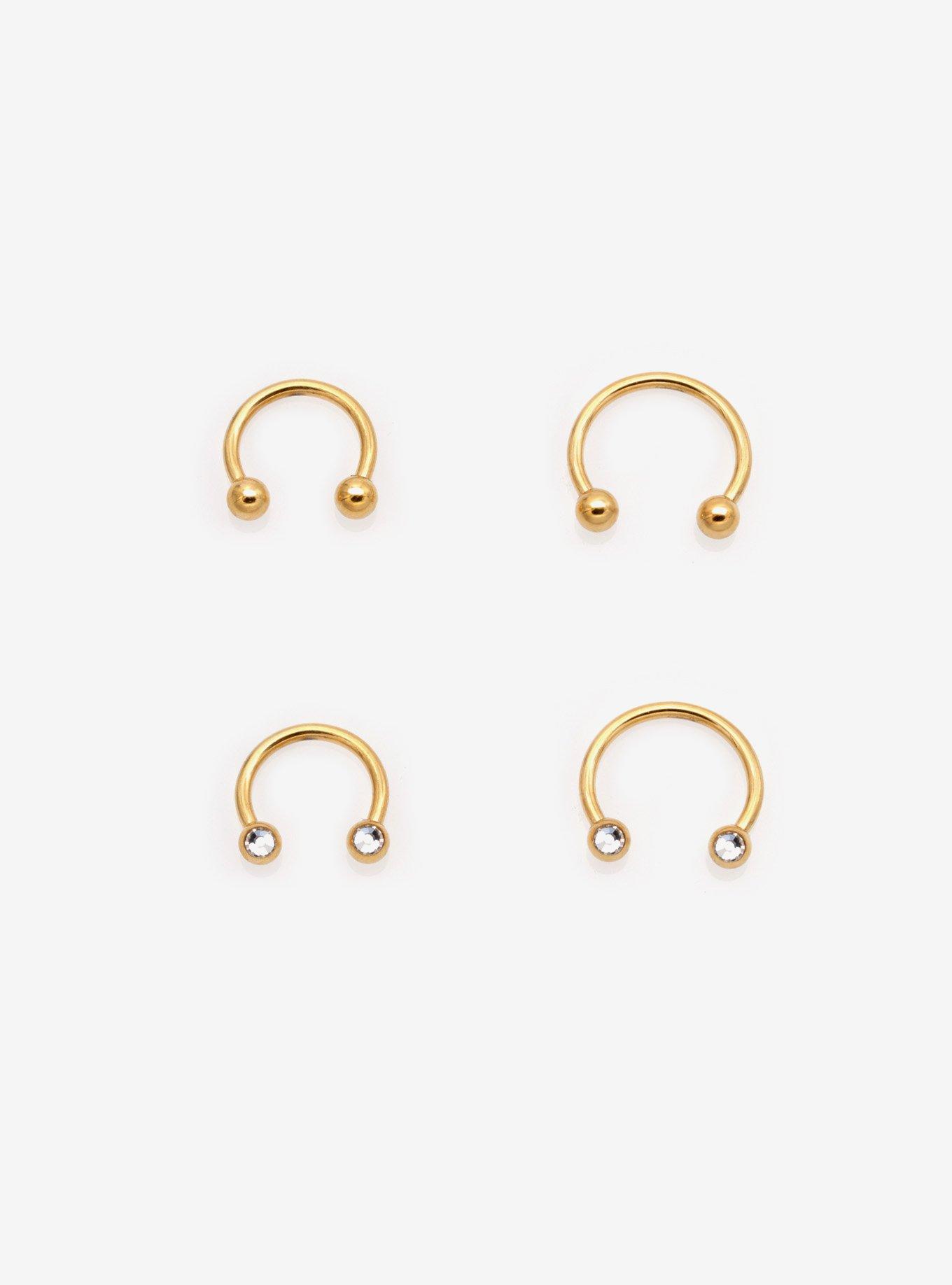 Steel Gold Gem Nose Circular Barbell 4 Pack, , hi-res