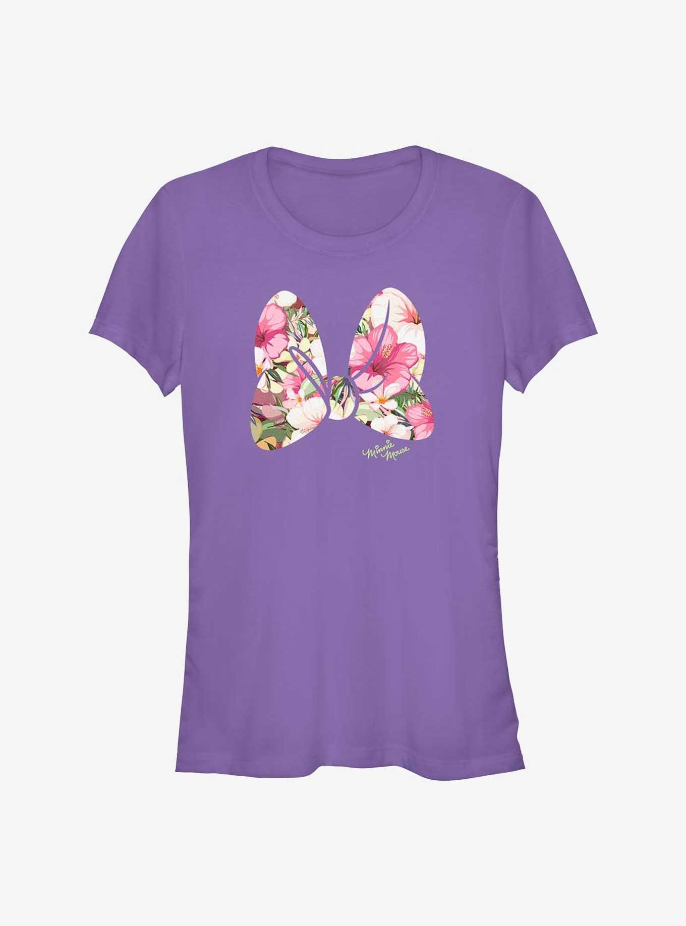 Disney Minnie Mouse Flower Print Bow Girls T-Shirt, PURPLE, hi-res