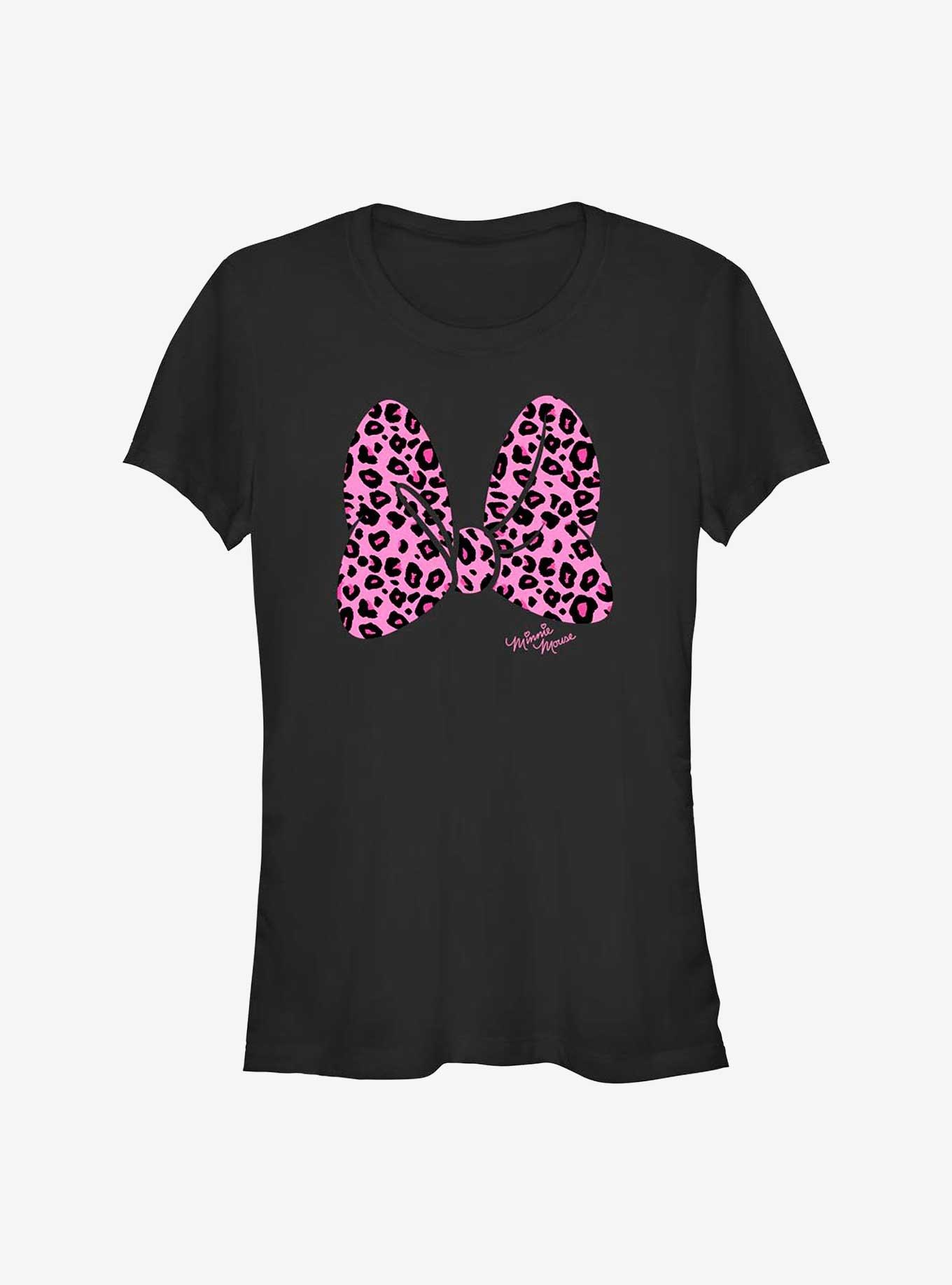 Disney Minnie Mouse Leopard Print Bow Girls T-Shirt, BLACK, hi-res