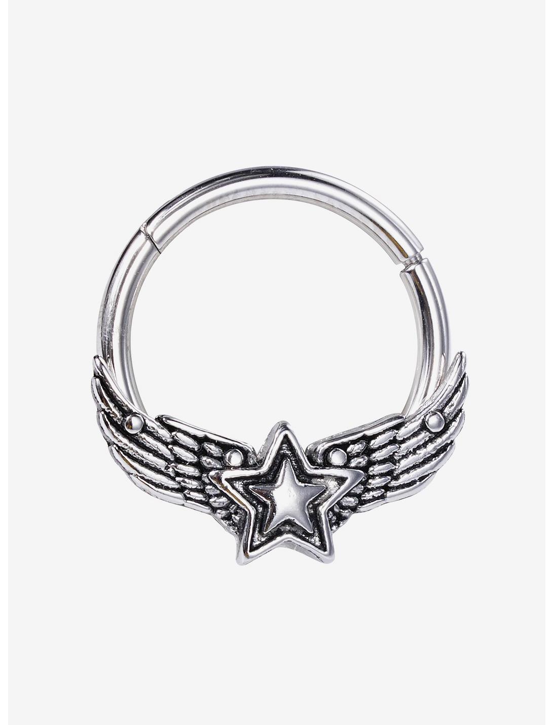 Steel Silver Winged Star Hinged Clicker, MULTI, hi-res