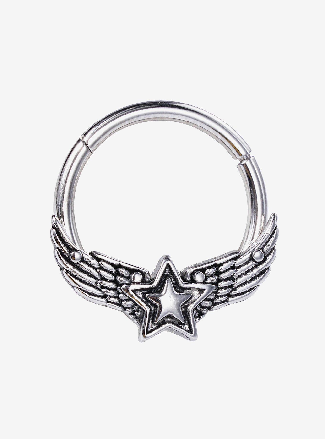Steel Silver Winged Star Hinged Clicker, MULTI, hi-res
