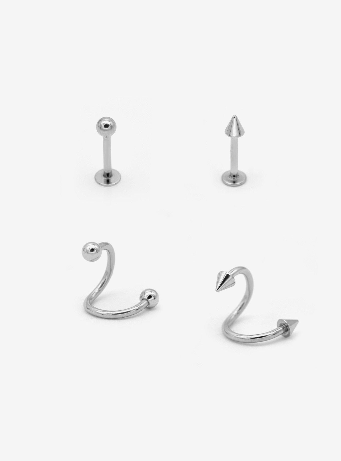 16G Steel Silver Labret Spiral & Stud Barbell 4 Pack, , hi-res