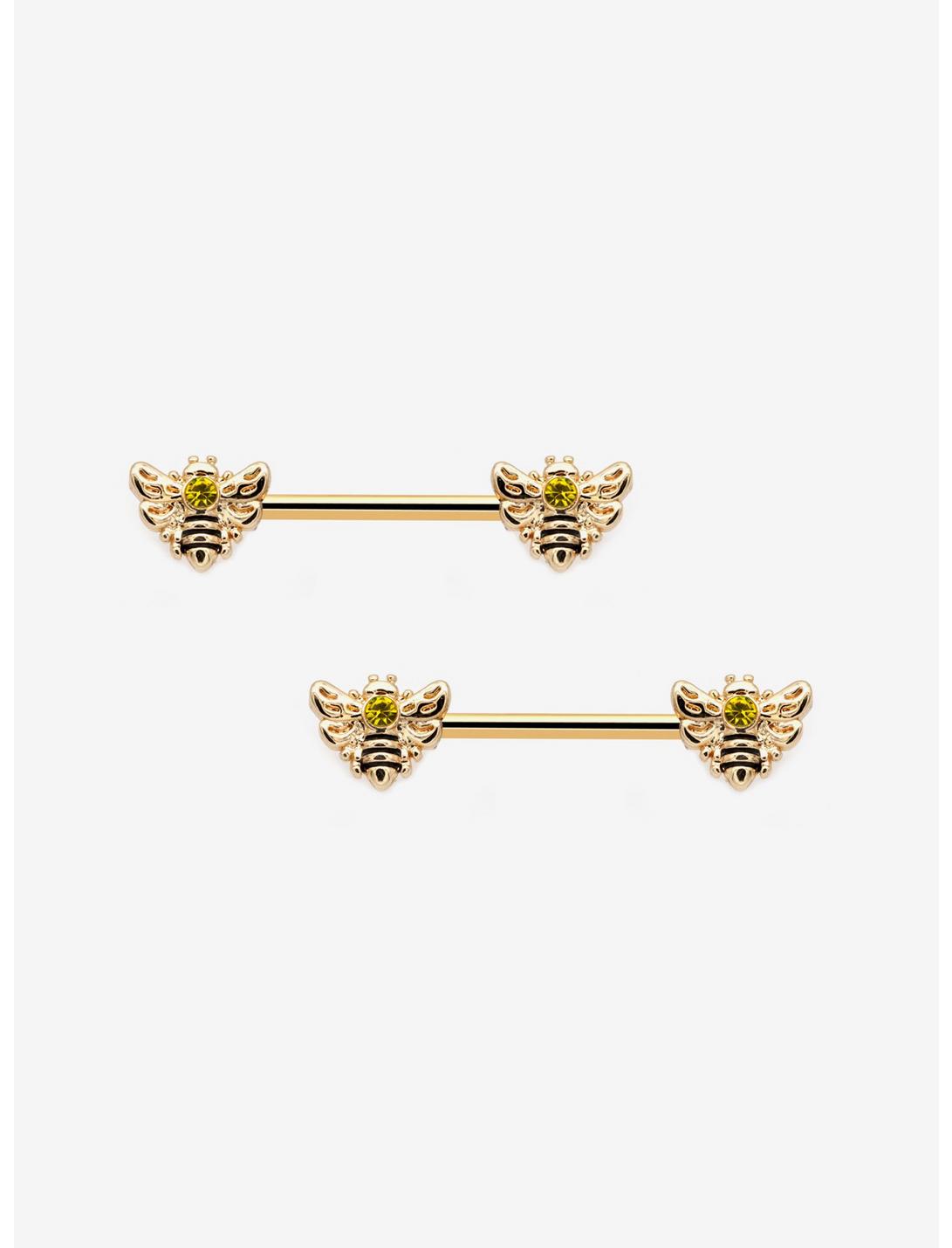 14G Steel Bumblebee Gem Nipple Barbell 2 Pack, , hi-res
