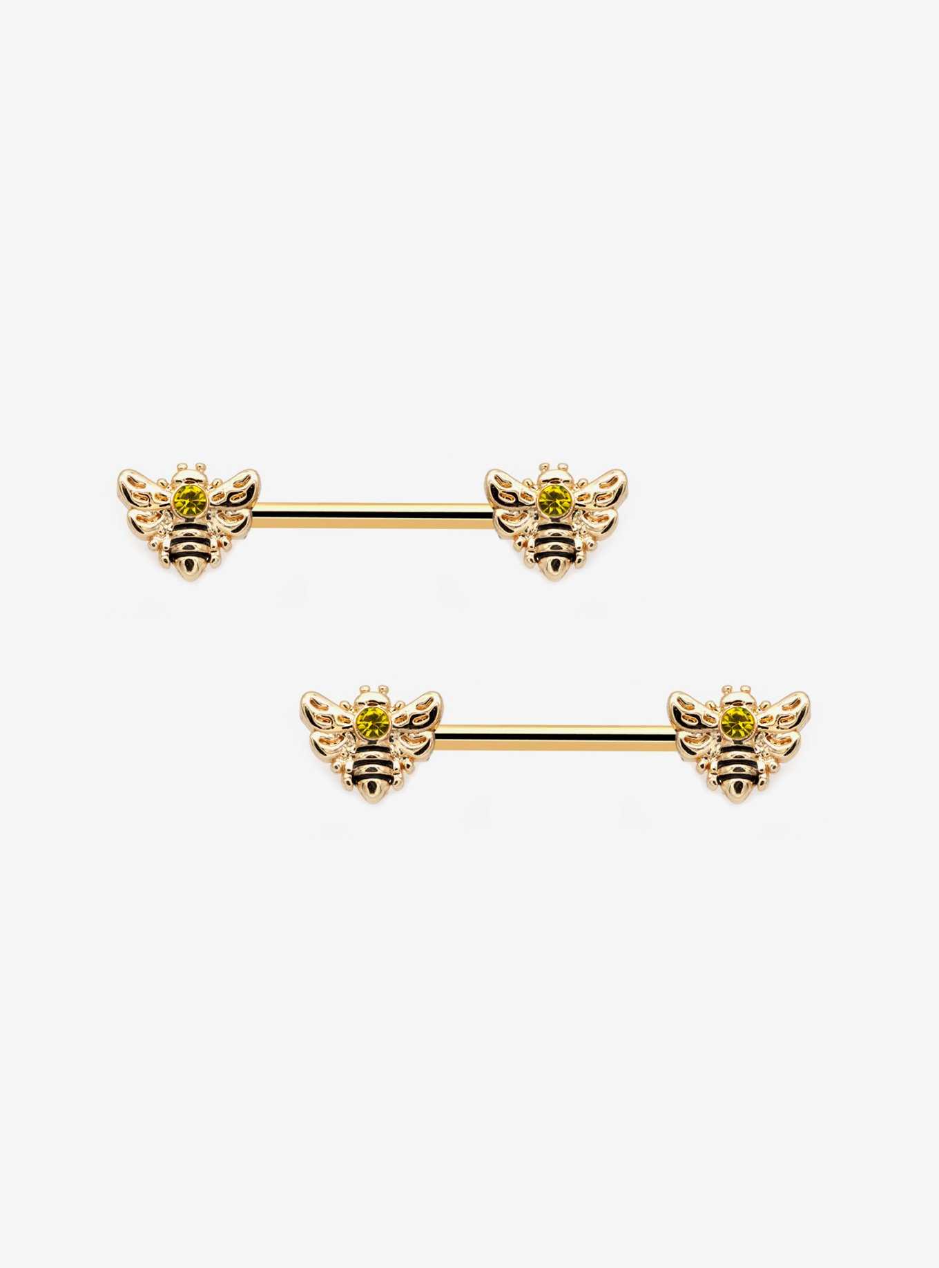 14G Steel Bumblebee Gem Nipple Barbell 2 Pack, , hi-res