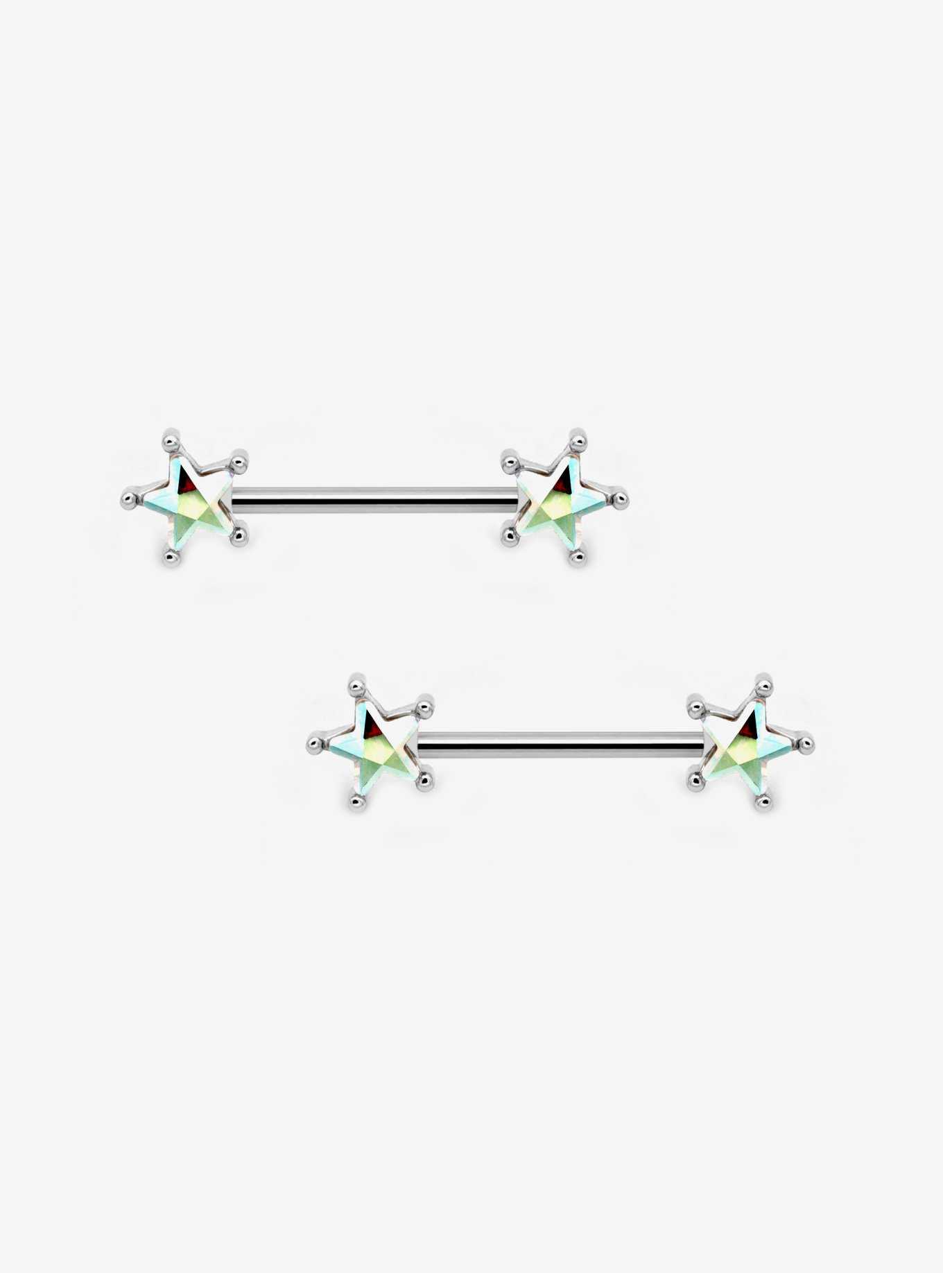 14G Steel Star Gem Nipple Barbell 2 Pack, , hi-res