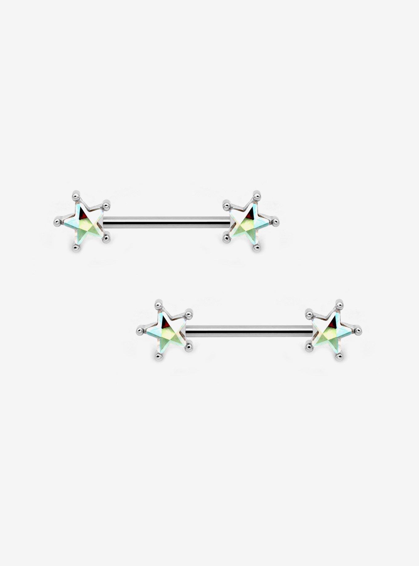 14G Steel Star Gem Nipple Barbell 2 Pack, , hi-res