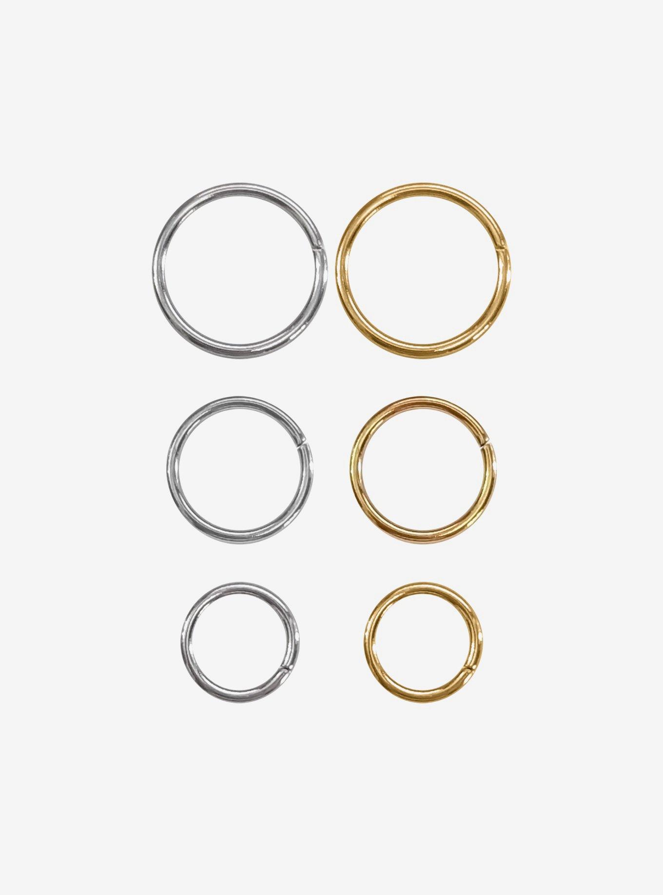 Steel Gold & Silver Captive Hoop 6 Pack, , hi-res