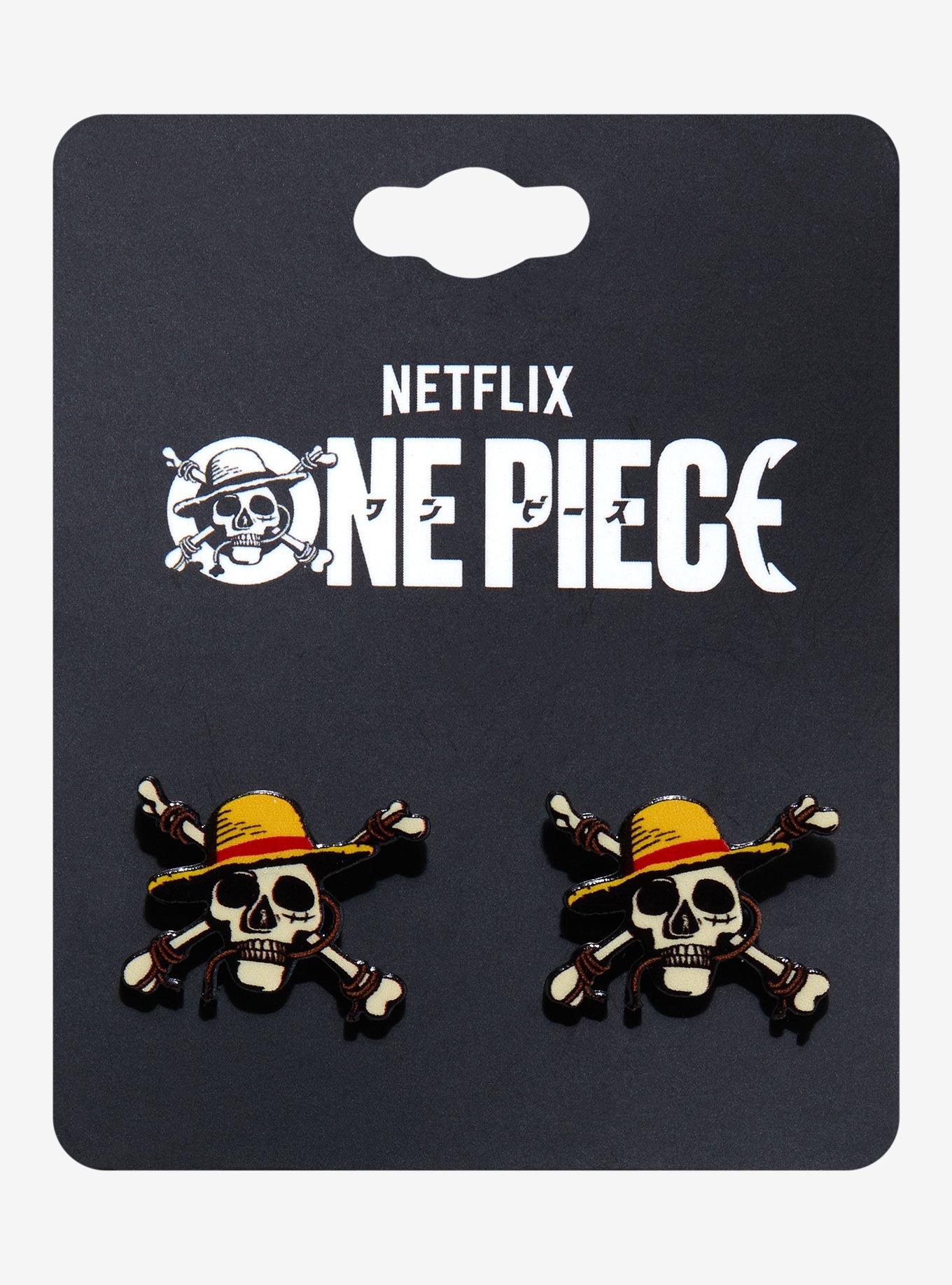 One Piece Straw Hats Jolly Roger Stud Earrings, , hi-res