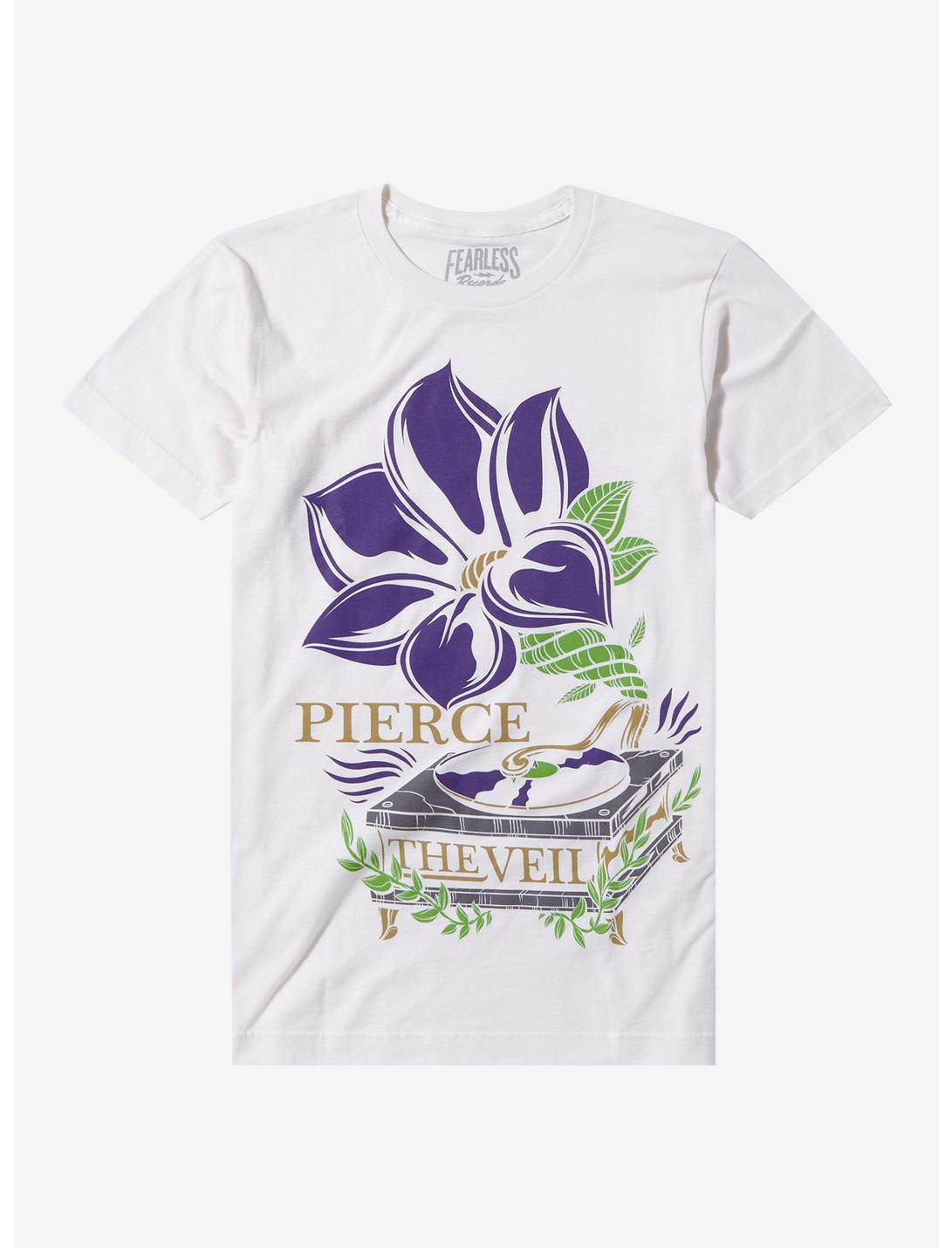 Pierce The Veil Flower Record Player Boyfriend Fit Girls T-Shirt, BEIGE, hi-res